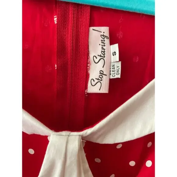 Stop Staring! Red & White Polka Dot Retro Style Dress Size Small - Picture 4 of 11